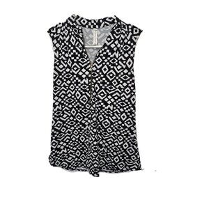 PerSeption Concept Sleeveless Blouse Quarter Zip Tank Top Black White Sz Medium
